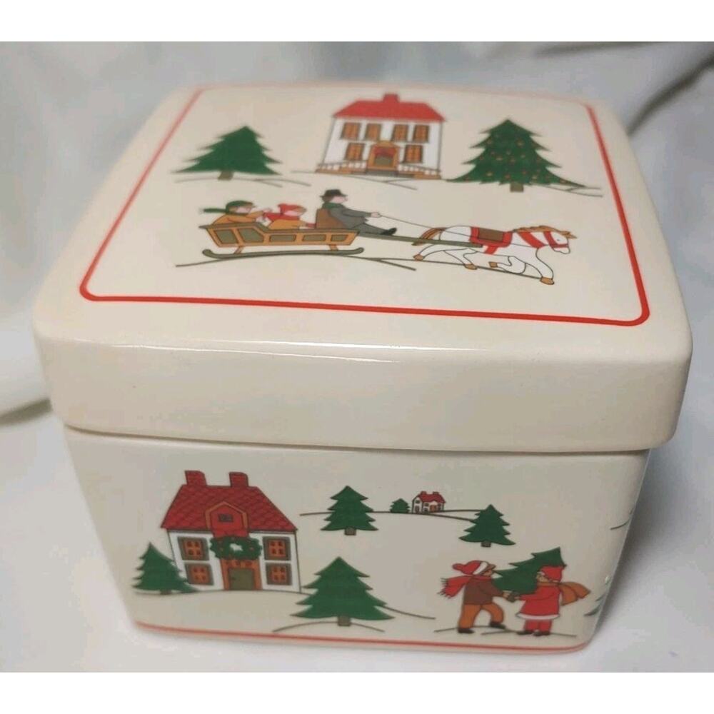 Joy of Christmas Candy Dish Holiday Gift Box Trinkets Jamestown China Japan